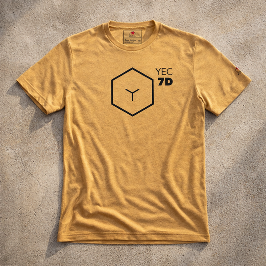 YEC 7D Cube design on a ThinkGooder triblend lightweight tee