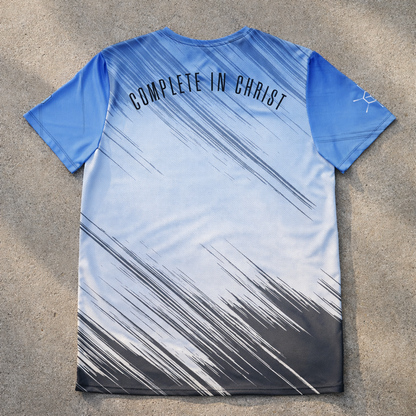 Complete in Christ - Black + Blue Design - Men's athletic t-shirt