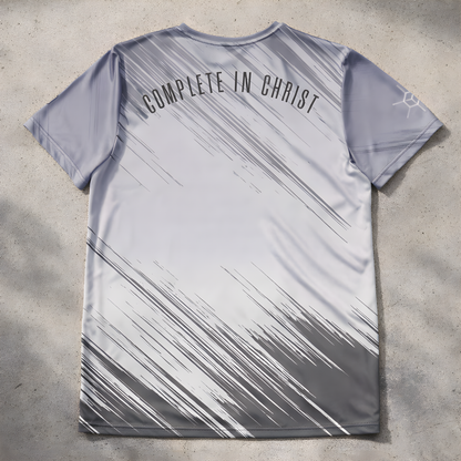 Complete in Christ - Black + Gray Design - Men's athletic t-shirt