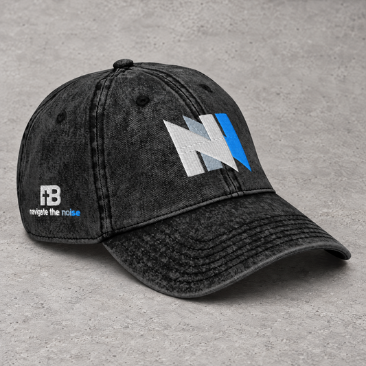 Navigate The Noise - White + Blue Design - Cotton - Vintage Twill Cap