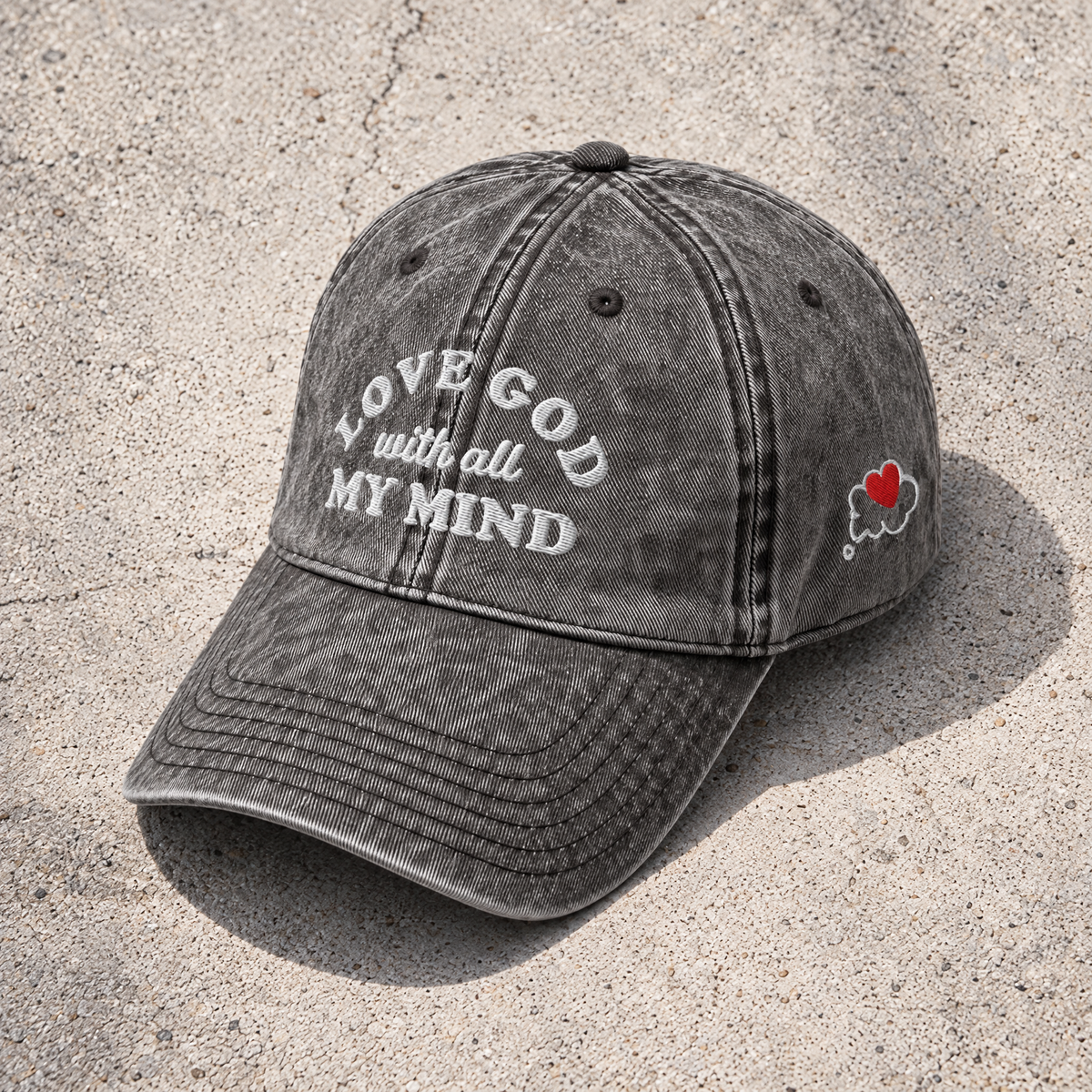 Love God With All My Mind - White Design - Cotton - Vintage Twill Cap