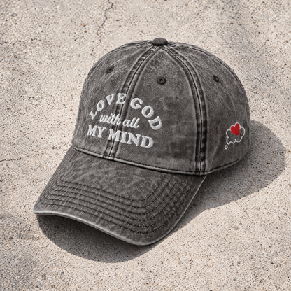 Love God With All My Mind - White Design - Cotton - Vintage Twill Cap