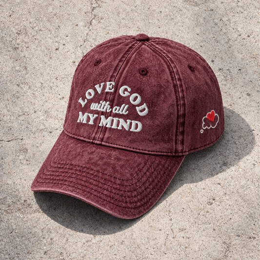 Love God With All My Mind - White Design - Cotton - Vintage Twill Cap