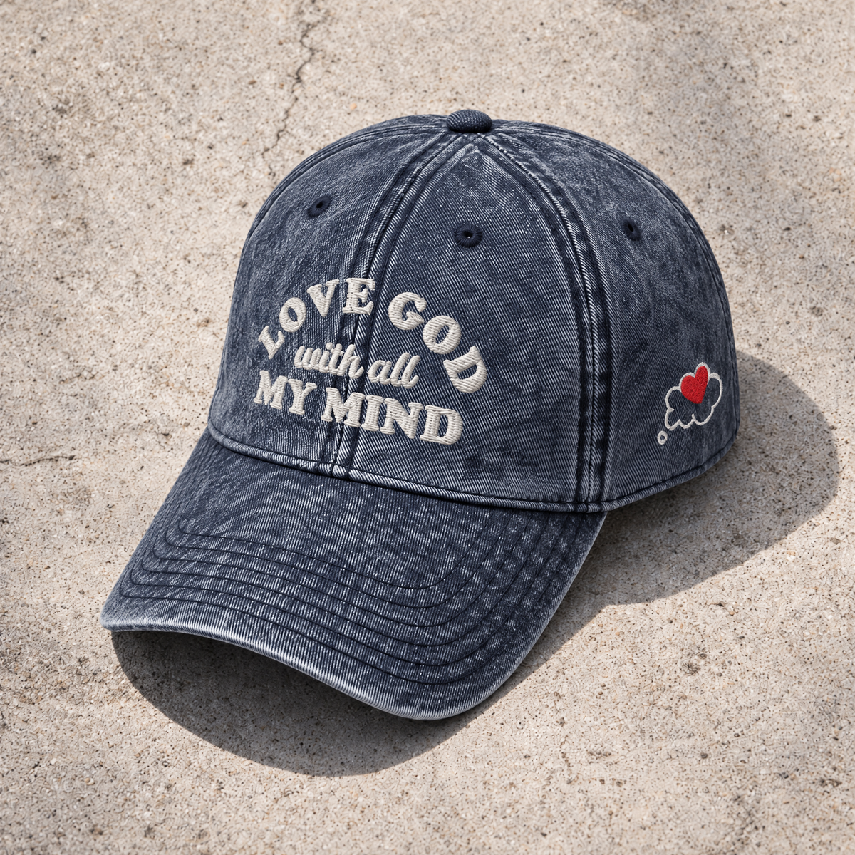 Love God With All My Mind - White Design - Cotton - Vintage Twill Cap