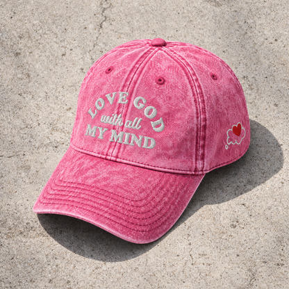 Love God With All My Mind - White Design - Cotton - Vintage Twill Cap