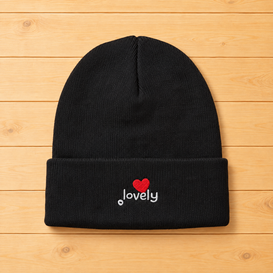 Think Lovely - White Design - Embroidered Beanie