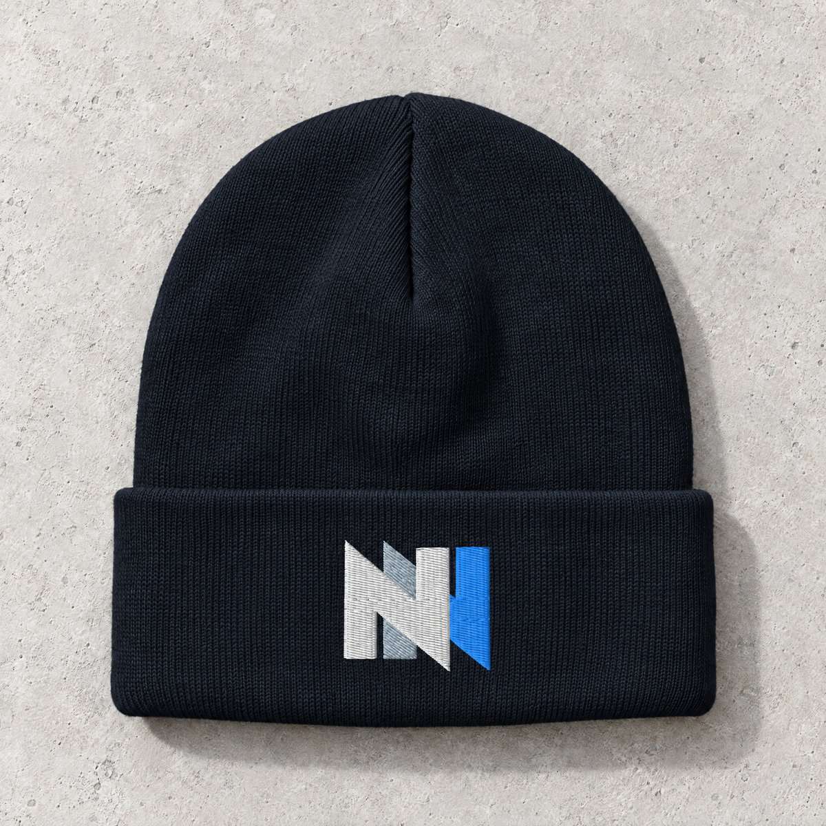 Navigate The Noise - White + Blue Design - Embroidered Beanie