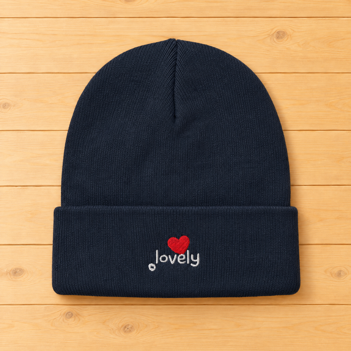 Think Lovely - White Design - Embroidered Beanie