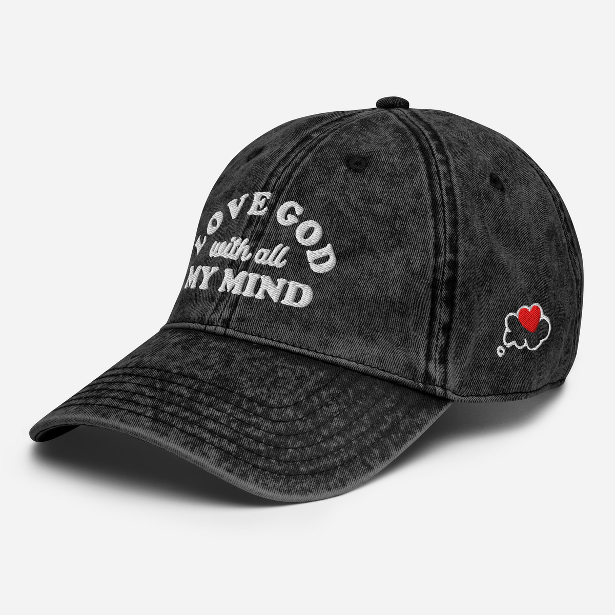 Love God With All My Mind - White Design - Cotton - Vintage Twill Cap