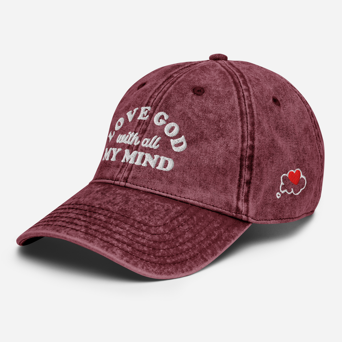 Love God With All My Mind - White Design - Cotton - Vintage Twill Cap