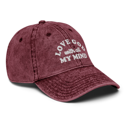 Love God With All My Mind - White Design - Cotton - Vintage Twill Cap