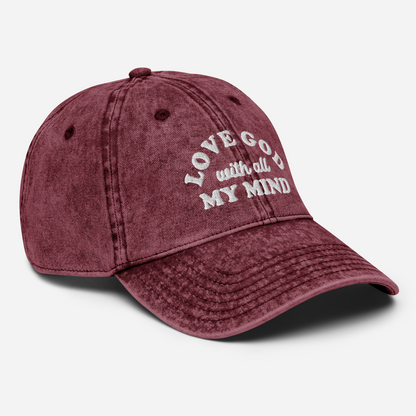 Love God With All My Mind - White Design - Cotton - Vintage Twill Cap