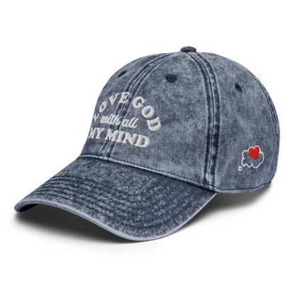 Love God With All My Mind - White Design - Cotton - Vintage Twill Cap
