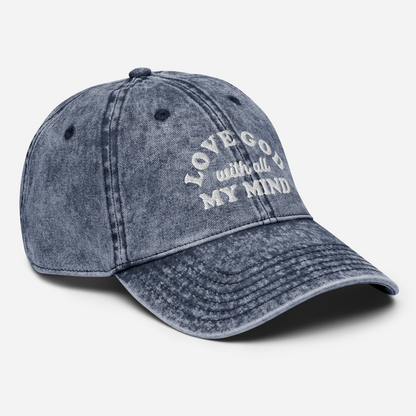 Love God With All My Mind - White Design - Cotton - Vintage Twill Cap