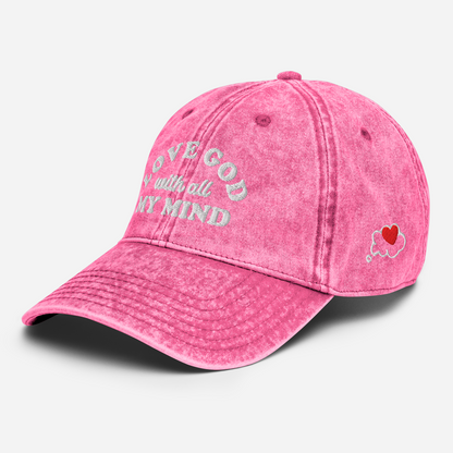Love God With All My Mind - White Design - Cotton - Vintage Twill Cap
