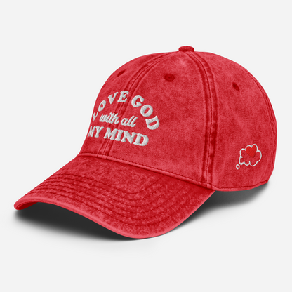 Love God With All My Mind - White Design - Cotton - Vintage Twill Cap